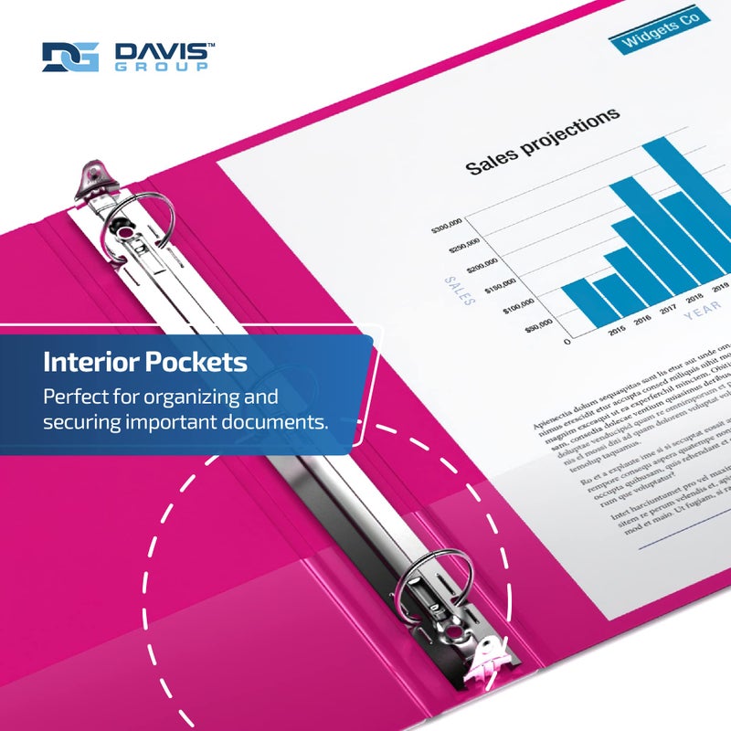 Davis Group مجلدات إيزي فيو بريميوم 3 حلقات مع أغطية شفافة وحلقات دائرية، مجلدات للمدرسة أو المكتب، 1 بوصة، عبوة من 6، وردي - Image 5
